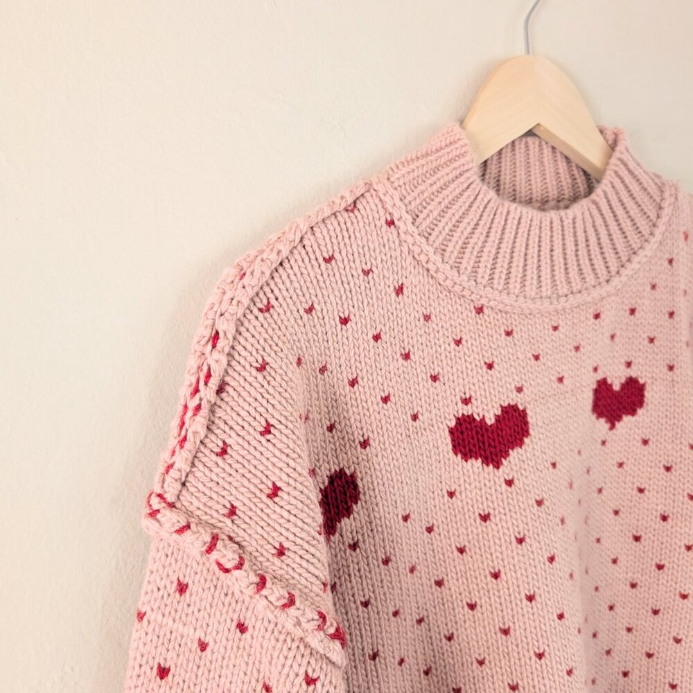 Women’s Pink Heart Knit Crewneck Sweater - Picture 9 of 16
